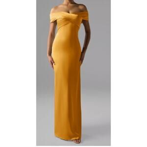 AW BRIDAL 12 L mango yellow satin Meghan bridesmaid formal maxi dress NEW B70